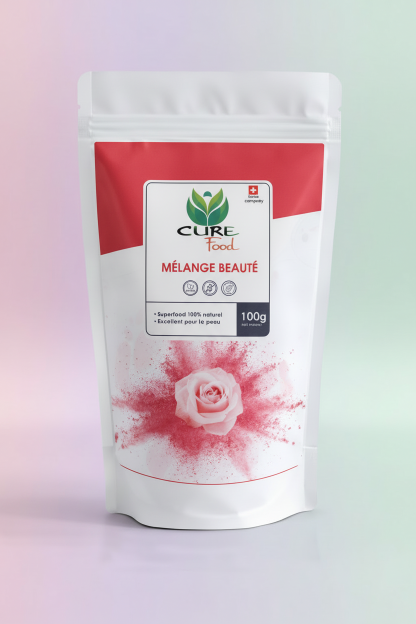 Mélange Beauté mit korrektem Produkt und Hintergrund